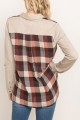 Mystree - Terry & Plaid MIx Top - Burgundy/Taupe