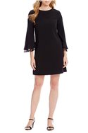 Tahari Brand - Tahari ASL Crepe Lace Ruffle Bell Sleeve Shift Dress - Black