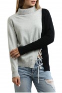 Central Park West - Turtleneck Sweater With Lacing Detail - Black/Grey