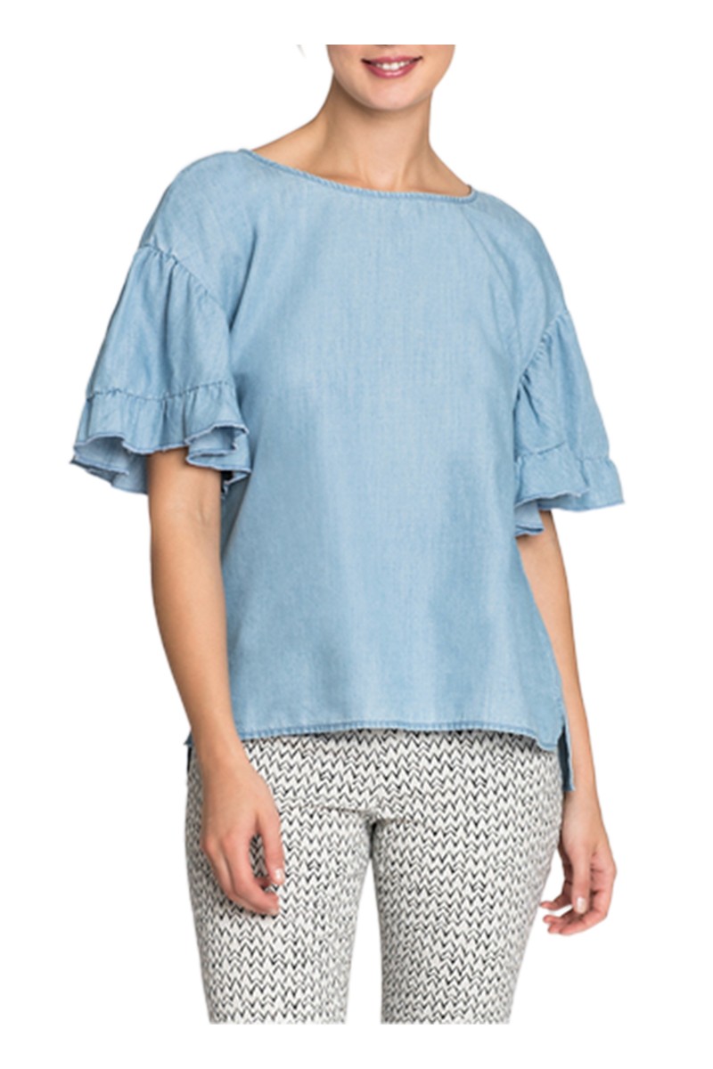 Nic + Zoe - Women's Denim Ruffle Top - Blue Haze