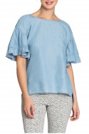 Nic + Zoe - Women's Denim Ruffle Top - Blue Haze