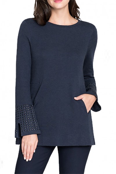 Nic+Zoe - Women's Grommet Cuff Top - Dark Indigo