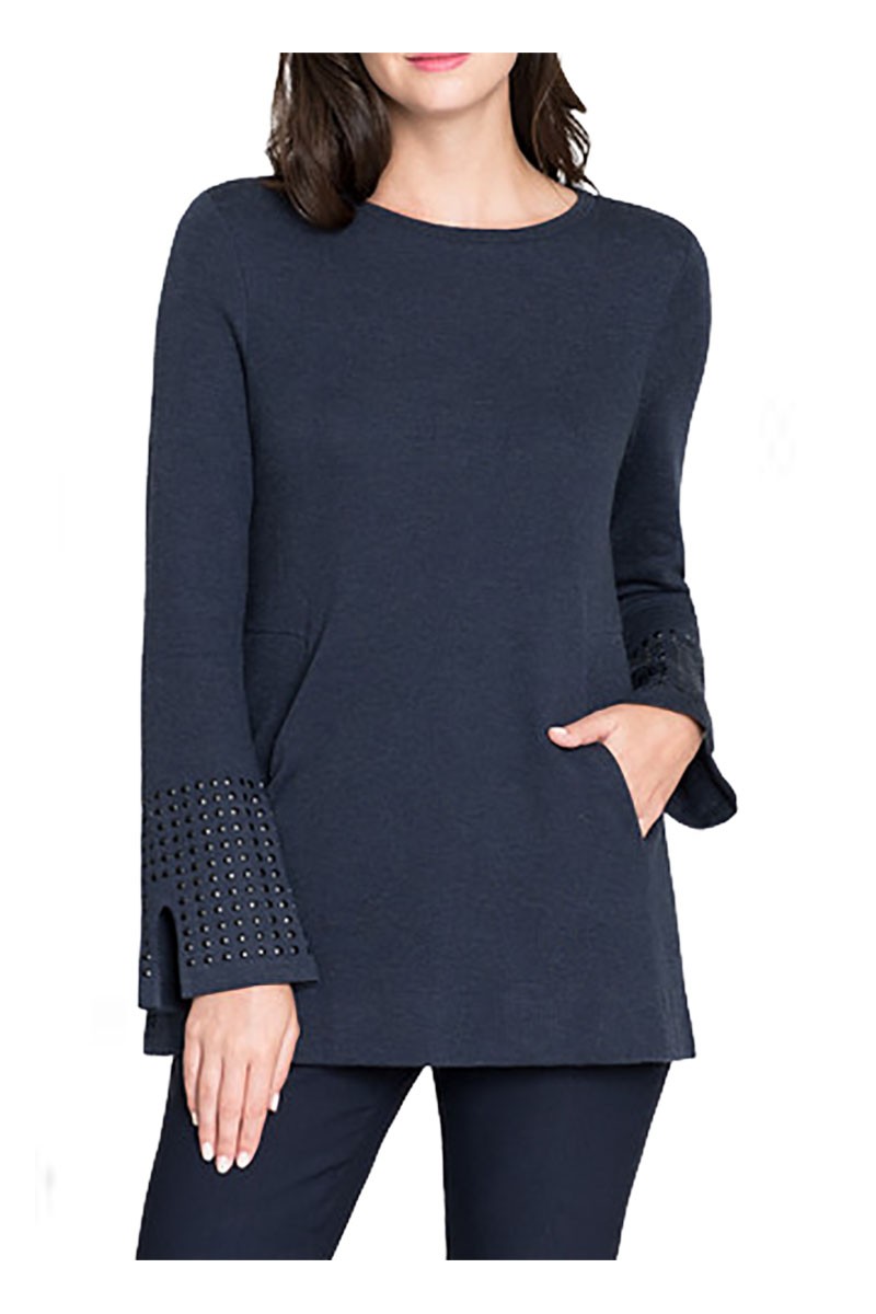 Nic+Zoe - Women's Grommet Cuff Top - Dark Indigo