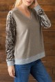 Mystree - Women's Terry Velvet Mix VNeck Sweater -  Mocha Olive