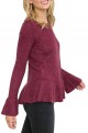 Mystree - Women's Ruffle Bottom Dtail Sweater Top - Wine