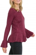 Mystree - Women's Ruffle Bottom Dtail Sweater Top - Wine