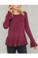 Mystree - Women's Ruffle Bottom Dtail Sweater Top - Wine