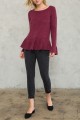 Mystree - Women's Ruffle Bottom Dtail Sweater Top - Wine