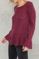 Mystree - Women's Ruffle Bottom Dtail Sweater Top - Wine