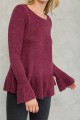 Mystree - Women's Ruffle Bottom Dtail Sweater Top - Wine