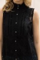 Mystree - Women's Flocked Special Smoked Top With Knit Back - Black