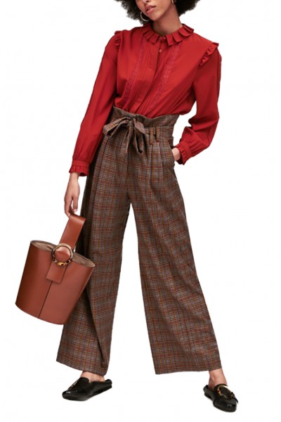 Tara Jarmon - Women's Wide Leg Checked High Waist Pant - Caramel