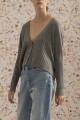 Sack's - Women's Jill Cable Knit V Neck Sweater - Grey Melange