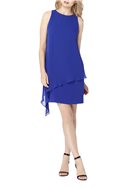 Tahari Brand - Chiffon Overlay Crepe Dress - Cobalt