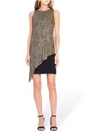 Tahari Brand - Metallic Overlay Sheath Dress - Black - Gold