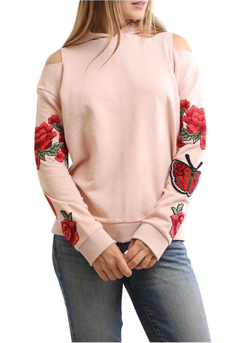 Central Park West - Oakland Rose Embroidered Hoodie - Pink