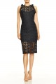 Halston - Sleeveless Mock Neck Fitted Lace Dress - Dark Navy