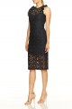 Halston - Sleeveless Mock Neck Fitted Lace Dress - Dark Navy