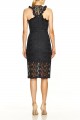 Halston - Sleeveless Mock Neck Fitted Lace Dress - Dark Navy