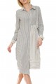 Mystree - Mixed Stripe Uneven Hemline Shirt Dress - Off White Navy