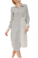 Mystree - Mixed Stripe Uneven Hemline Shirt Dress - Off White Navy