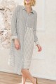 Mystree - Mixed Stripe Uneven Hemline Shirt Dress - Off White Navy