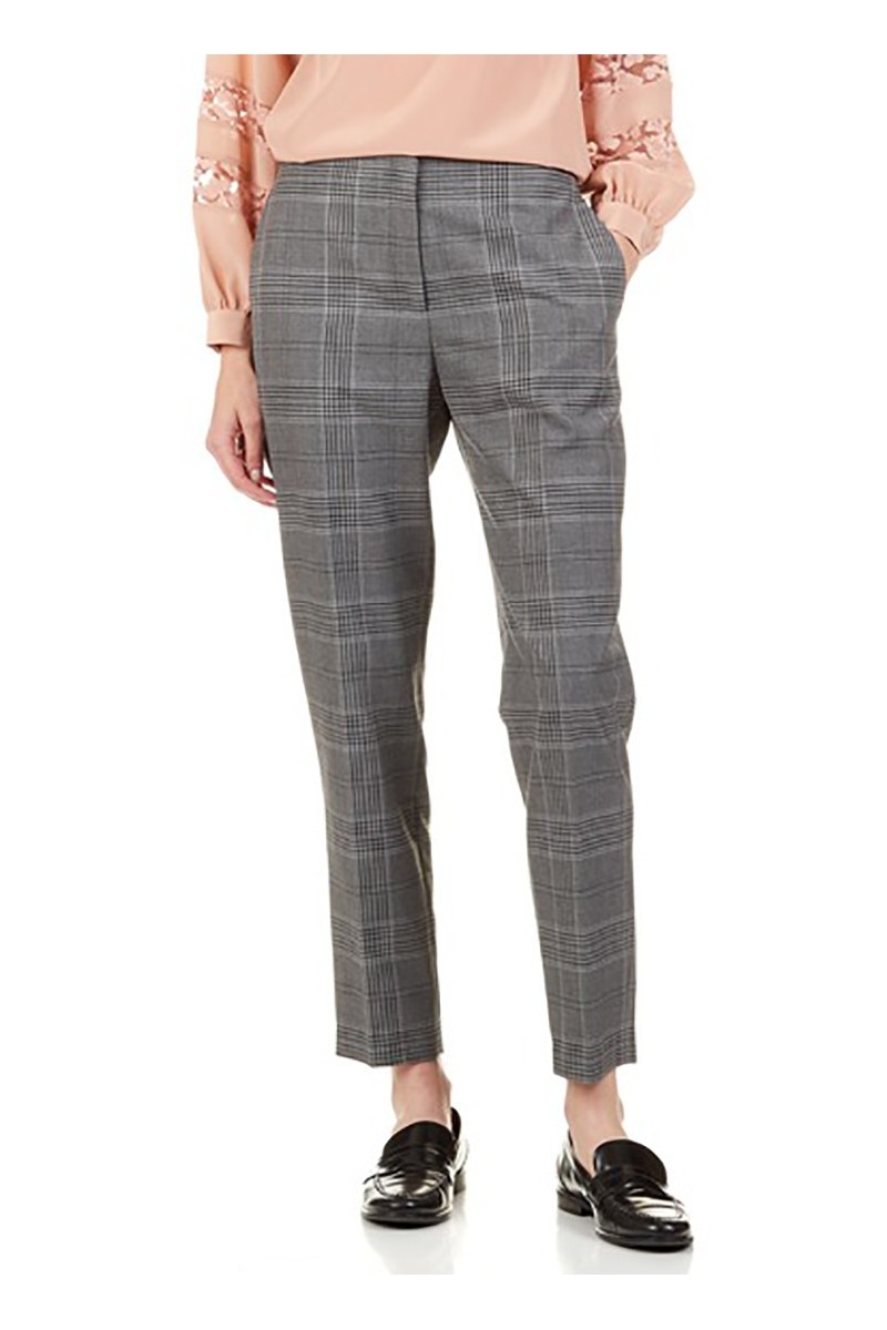 Tara Jarmon - Women's Checked Straight Pants - Gris Chine Clair