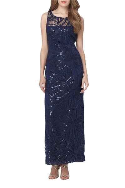 Tahari Brand - Illusion Neckline Sequin Gown