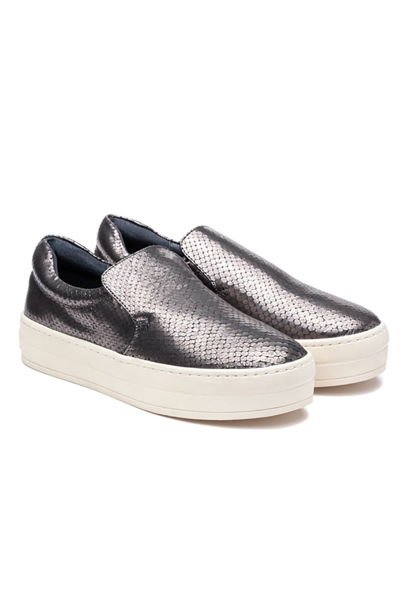 JSlides - Harry Embossed Leather Shoe - Pewter
