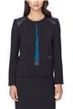 Tahari - Studded Faux Leather-Trim Ponte Knit Jacket - Black