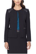 Tahari - Studded Faux Leather-Trim Ponte Knit Jacket - Black