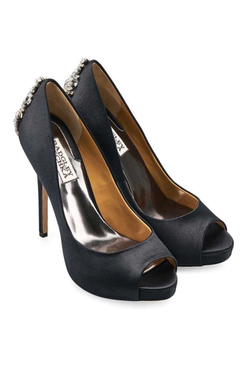 Badgley Mischka - Women's Kiara Embellished Peep-Toe Pump - Black