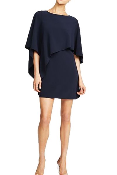 Halston - Flowy Sleeve Boatneck Asymmetrical Drape Dress - Dark Navy