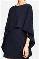 Halston - Flowy Sleeve Boatneck Asymmetrical Drape Dress - Dark Navy