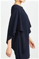 Halston - Flowy Sleeve Boatneck Asymmetrical Drape Dress - Dark Navy