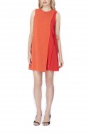 Tahari - Colorblocked Crepe Overlay Dress - Orange Poppy 