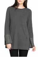 Nic+Zoe - Women's Grommet Cuff Top - Graphite