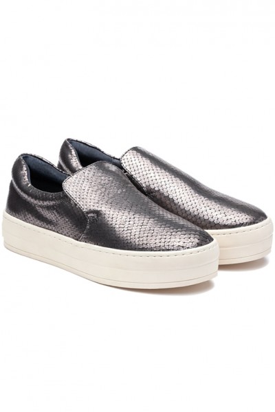 JSlides - Harry Embossed Leather Shoe - Pewter