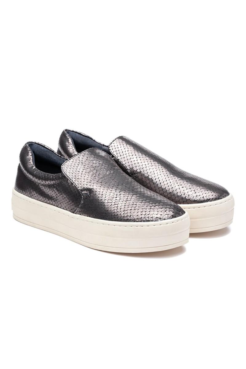 JSlides - Harry Embossed Leather Shoe - Pewter