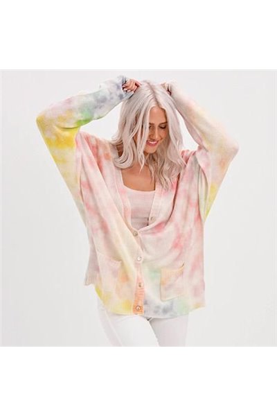 Brodie - CALIFORNIA OVERSIZED CARDIGAN - ORGANIC WHITE/TIE DYE PRINT